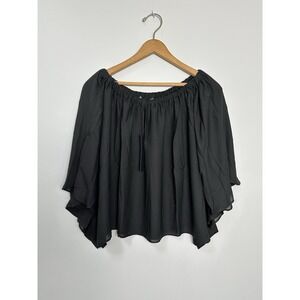 Krisa Womens Black Off‎ Shoulder Top Wrap Long Sleeve Blouse Size Small K-1724MW